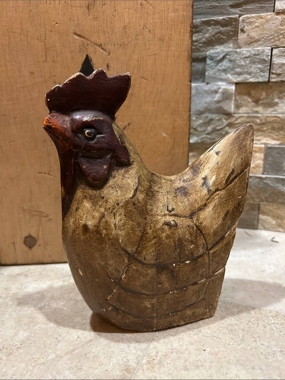 Vintage Wooden Rooster Carving Figure